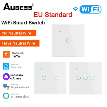 Стандарт ЕС Tuya WiFi 1/2/3/4 Банды Умный Сенсорный выключатель Домашняя Настенная Кнопка Дистанционного Управления Умный Дом Для Alexa Google Home Assistant