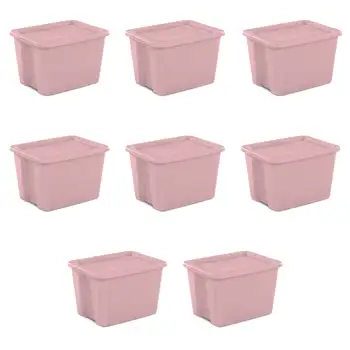 Стерильная пластиковая коробка-тоут на 18 галлонов, розовые румяна, набор из 8 штук