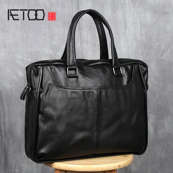 Сумка AETOO, мужской кожаный деловой Повседневный портфель, Наплечная сумка из воловьей кожи, Горизонтальная мужская сумка, Компьютерная сумка