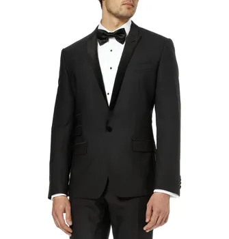 Сшитый на заказ Черный мужской костюм-двойка, Классические смокинги для жениха, Блейзер, мужской костюм жениха, Деловой костюм, платья для выпускного вечера (куртка + брюки)