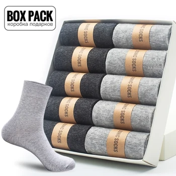 Упаковка Мужских Хлопчатобумажных Носков, 10 пар/коробка, Черные Деловые Мужские Носки, Мягкие Дышащие Летние Зимние Носки для Мужчин, подарок для мальчика, Размер EUR39-45