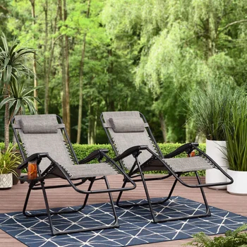 Шезлонг Mainstays Outdoor с нулевой гравитацией, 2 упаковки - Серый стул leżaki plazowe mueble jardin, пляжный стул, походный стул