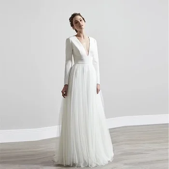 Элегантные свадебные платья в стиле Бохо С V-образным вырезом, Тюлевое Свадебное платье Трапециевидной формы, Пляжное Свадебное платье vestidos elegantes 2023