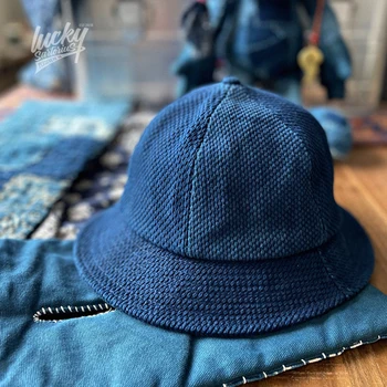 Японская шляпа для бассейна из ткани Кендо, окрашенная в синий Цвет, Японская Мужская и женская хлопчатобумажная, Один Размер, Повседневные куполообразные Рыбацкие шляпы-ведра